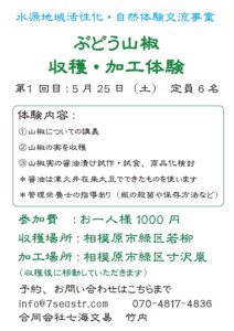 山椒　収穫・加工体験<br>第１回　５月２５日（土）